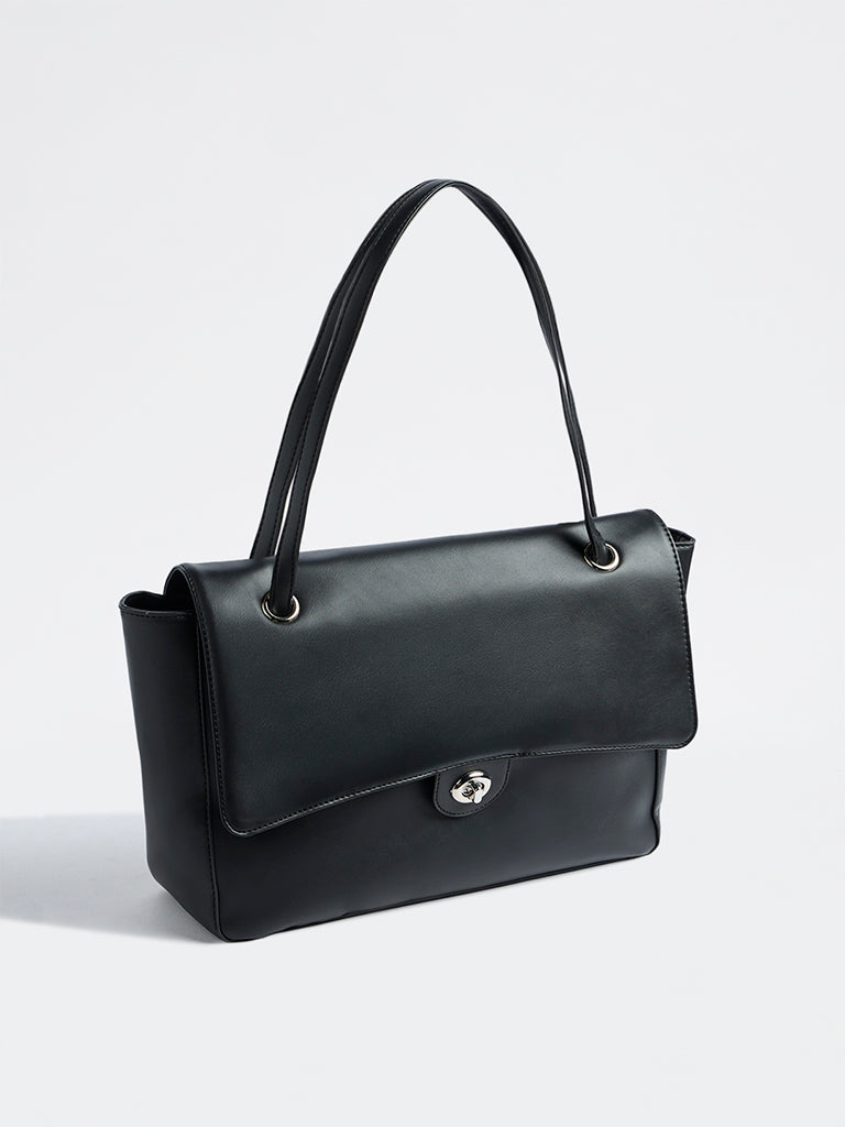 Westside Black Turn-Lock Work Shoulder Bag