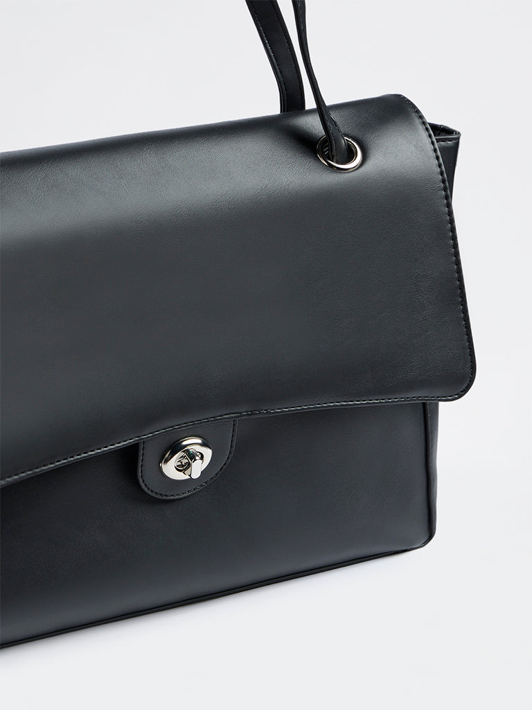 Westside Black Turn-Lock Work Shoulder Bag