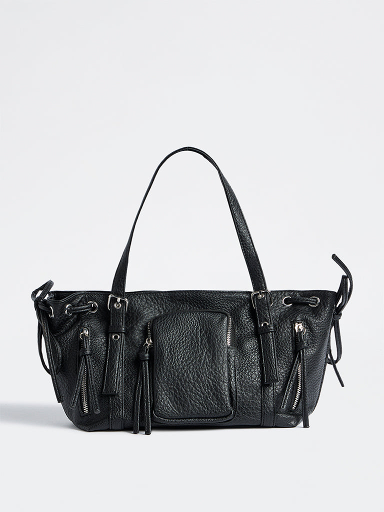 Westside Black Textured Hobo Shoulder Bag