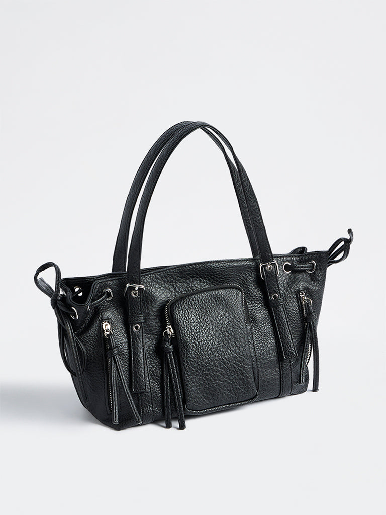 Westside Black Textured Hobo Shoulder Bag