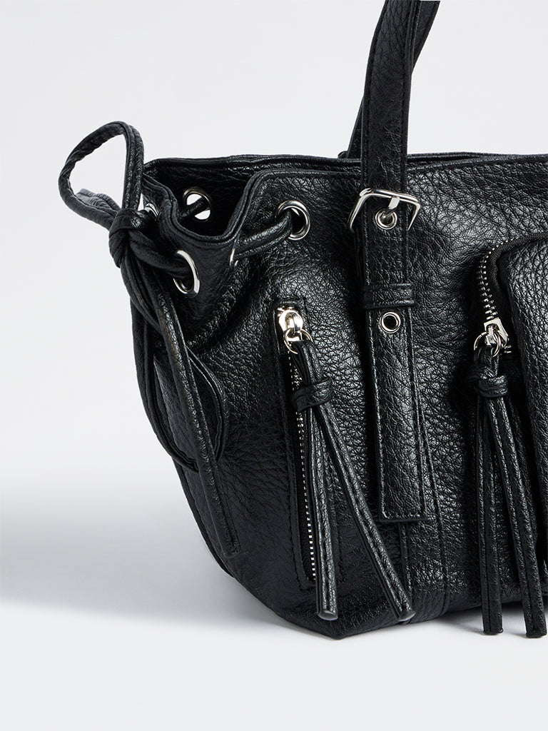 Westside Black Textured Hobo Shoulder Bag