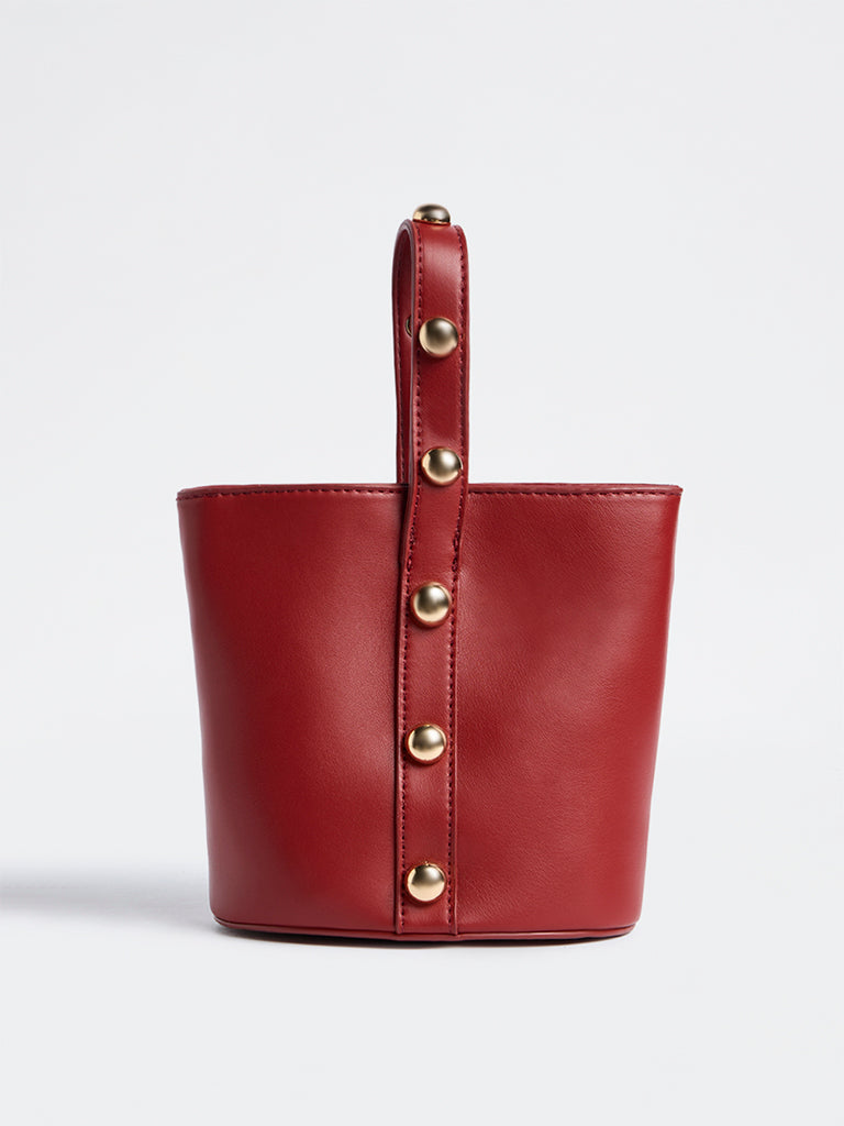 Westside Red Stud-Detail Bucket Sling Bag