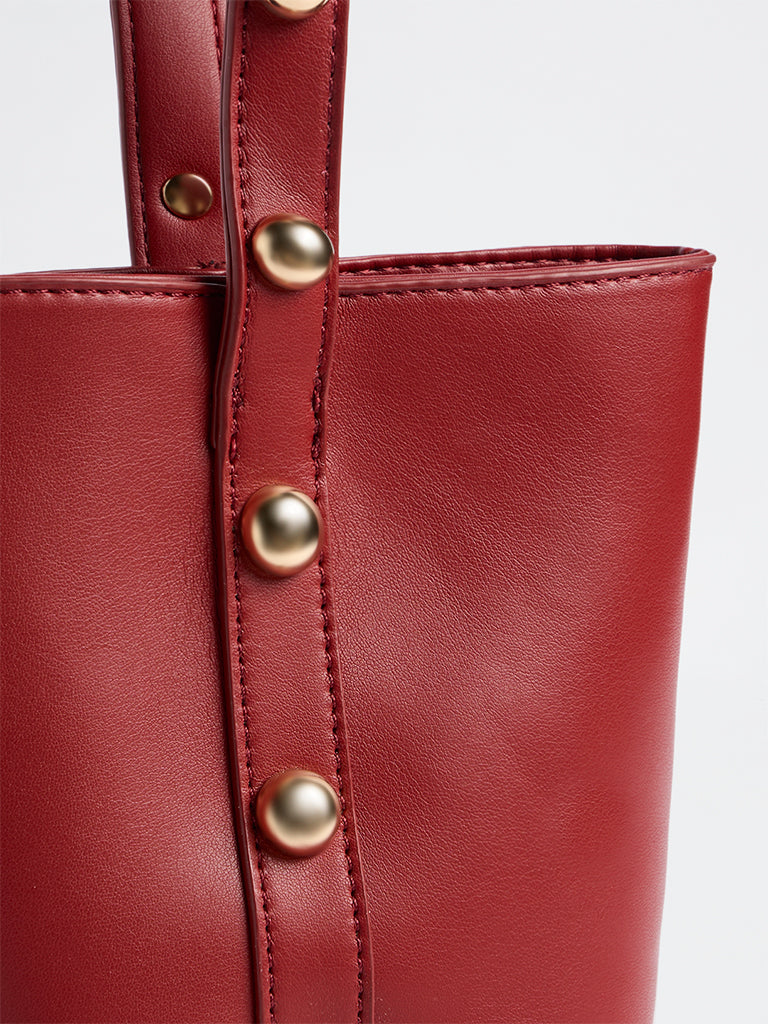 Westside Red Stud-Detail Bucket Sling Bag
