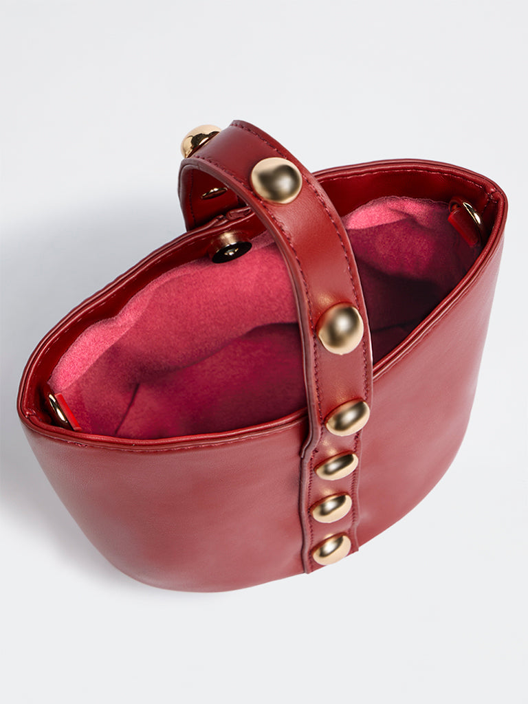 Westside Red Stud-Detail Bucket Sling Bag