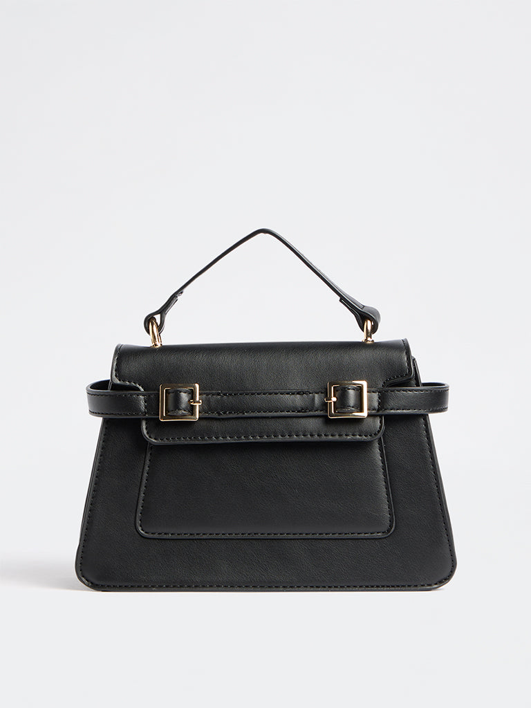 Westside Black Buckle-Detail Trapezium Crossbody Sling Bag