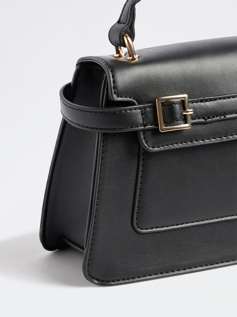 Westside Black Buckle-Detail Trapezium Crossbody Sling Bag