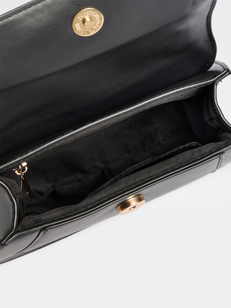 Westside Black Buckle-Detail Trapezium Crossbody Sling Bag