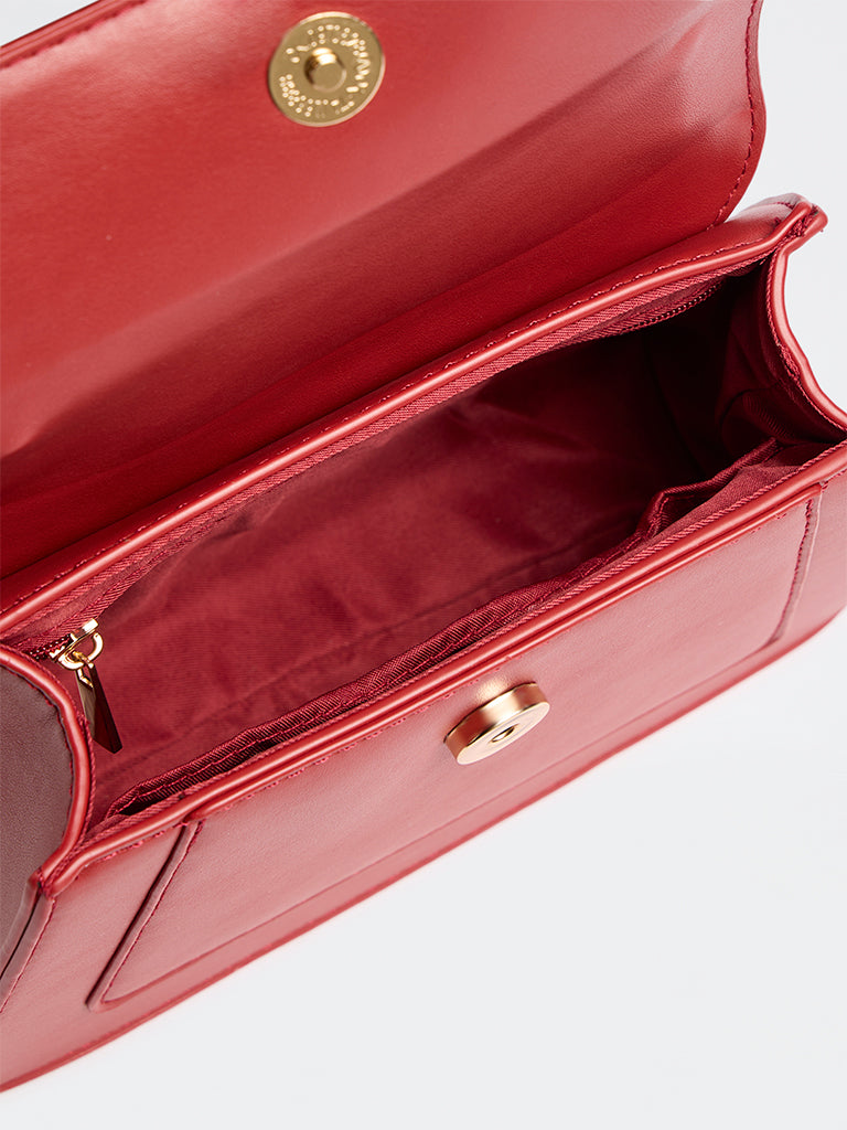 Westside Red Buckle-Detail Trapezium Crossbody Sling Bag