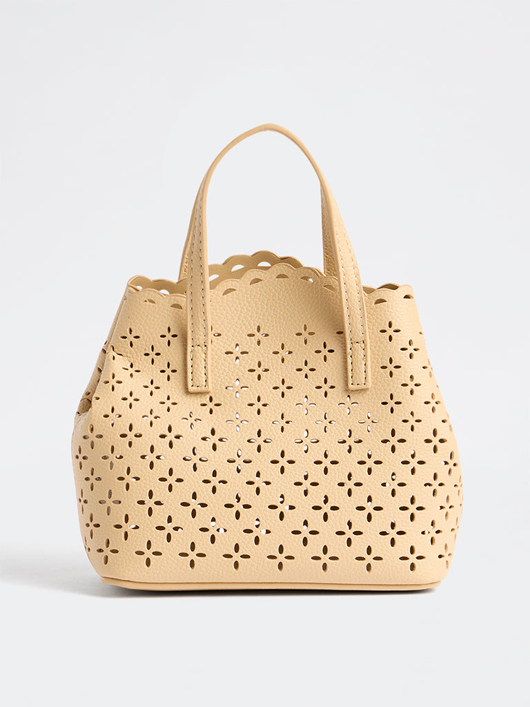 Westside Light Beige Floral Laser-Cut Sling Bag