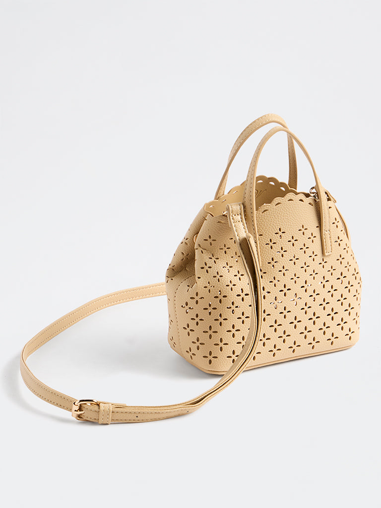 Westside Light Beige Floral Laser-Cut Sling Bag