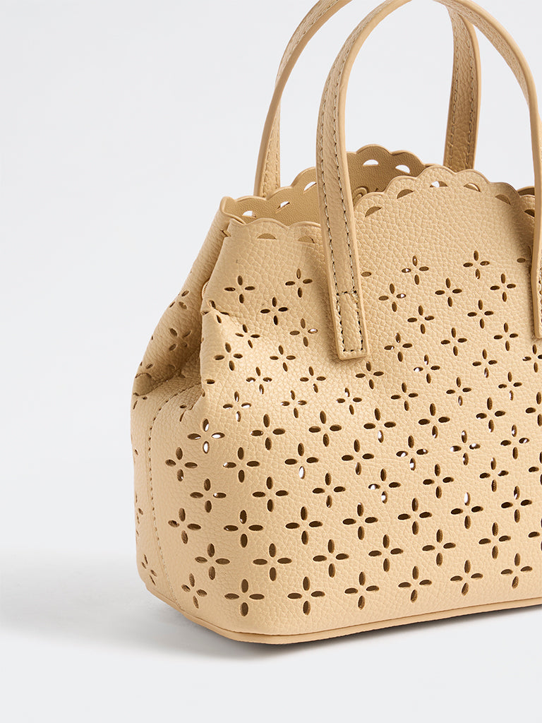 Westside Light Beige Floral Laser-Cut Sling Bag