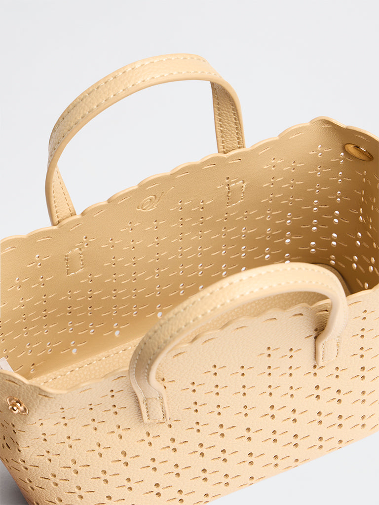 Westside Light Beige Floral Laser-Cut Sling Bag