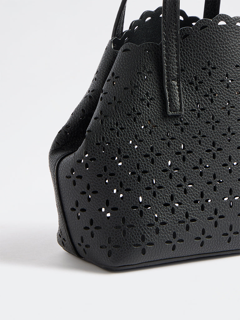 Westside Black Floral Laser-Cut Crossbody Sling Bag