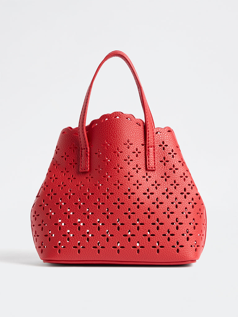 Westside Red Floral Laser-Cut Crossbody Sling Bag
