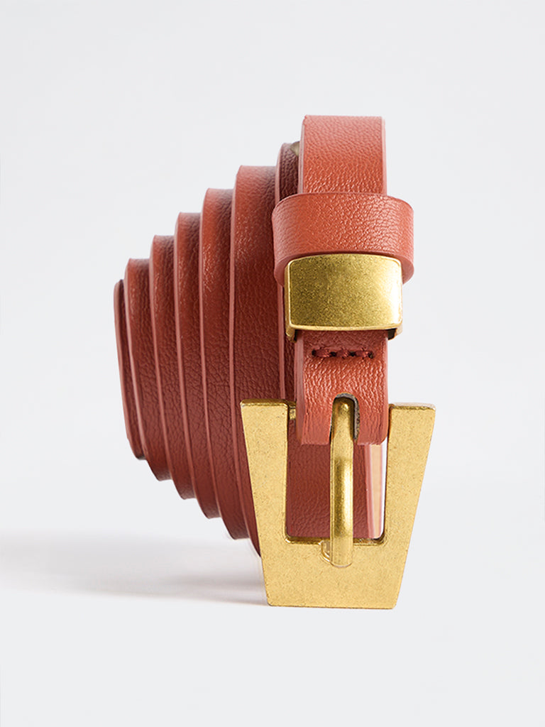 Westside Accessories Orange Textured Trapezium Buckle Belt