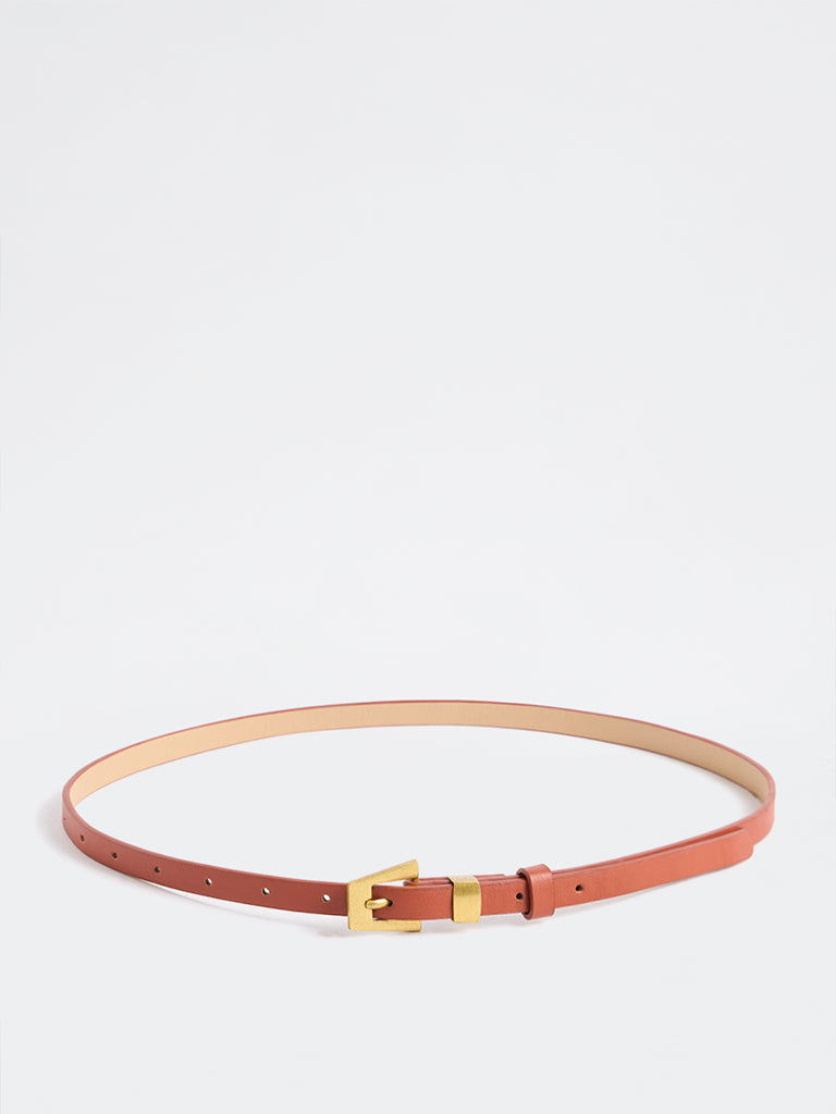 Westside Accessories Orange Textured Trapezium Buckle Belt
