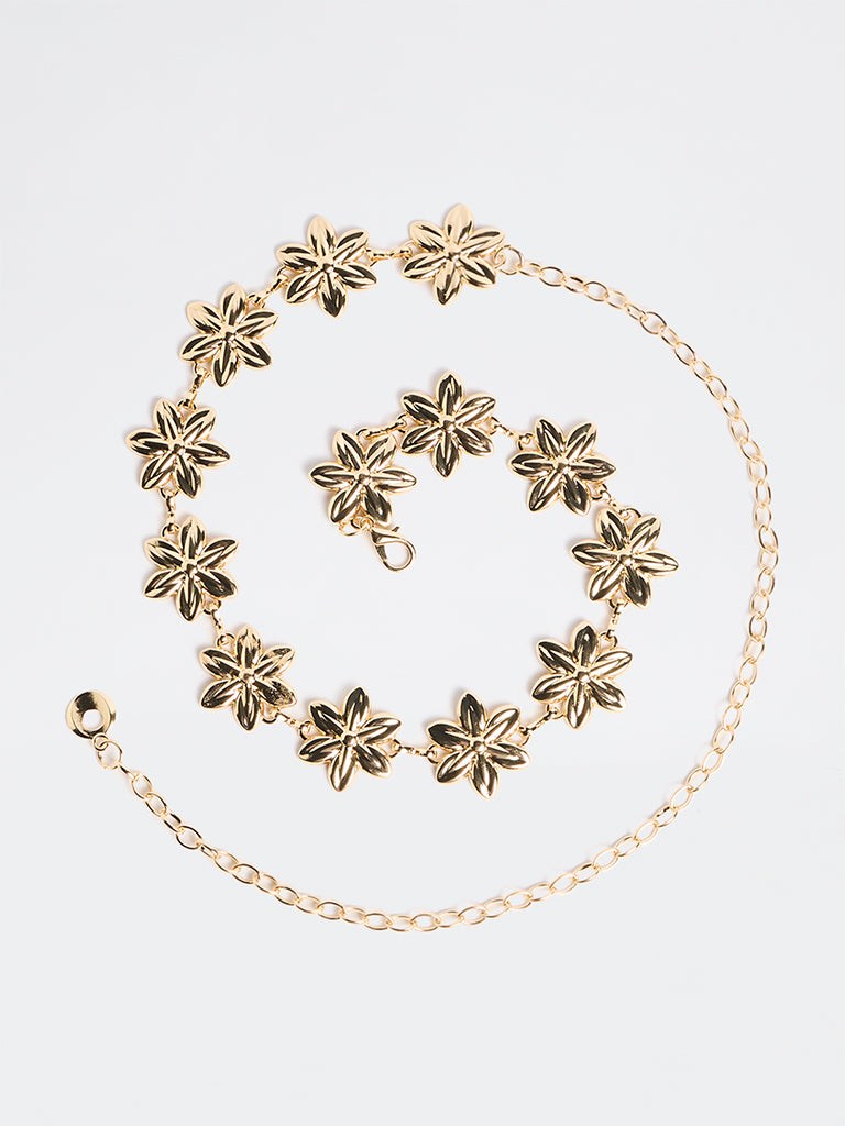 Westside Accessories Gold Metal Floral Link Belt