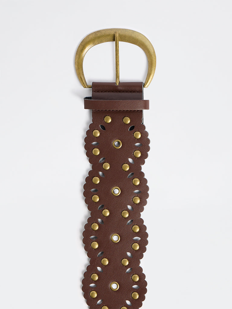 Westside Accessories Dark Brown Studded Wide C-Buckle Belt