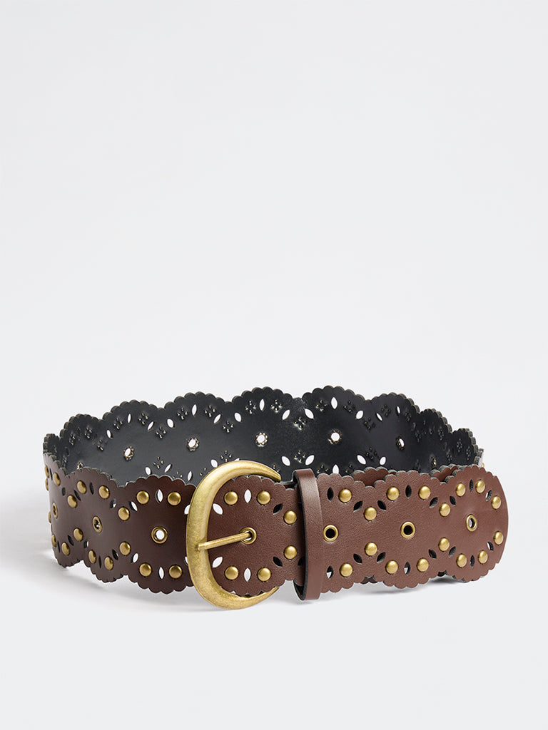 Westside Accessories Dark Brown Studded Wide C-Buckle Belt