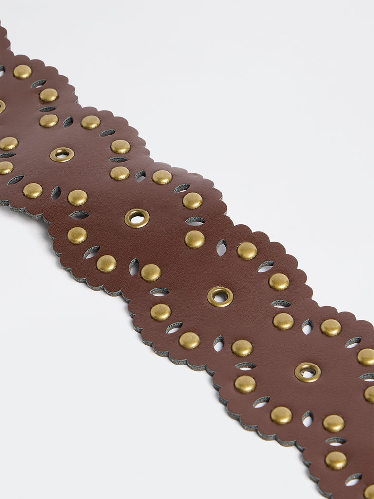 Westside Accessories Dark Brown Studded Wide C-Buckle Belt