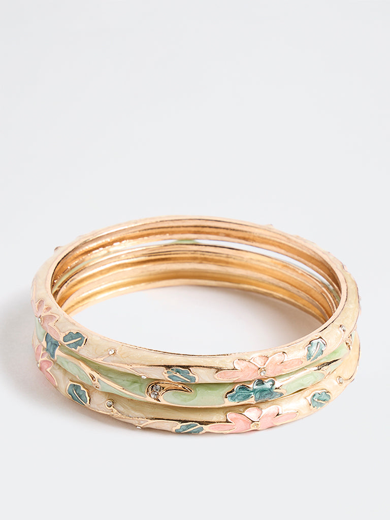 Westside Accessories Multicolour Floral Design Enamel Bangles - Pack of 3