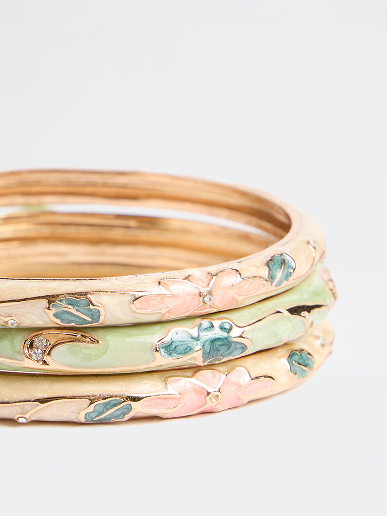 Westside Accessories Multicolour Floral Design Enamel Bangles - Pack of 3