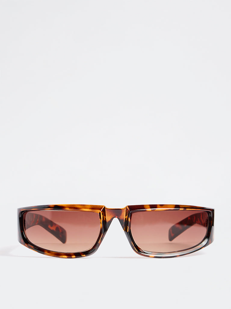 Westside Accessories Brown Animal Printed Rectangular Sunglasses - Comes with a Pouch and Cleaning Cloth