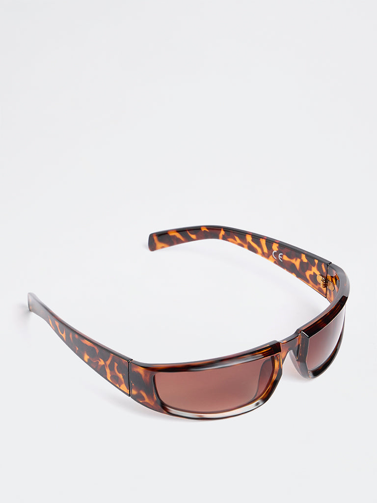 Westside Accessories Brown Animal Printed Rectangular Sunglasses - Comes with a Pouch and Cleaning Cloth