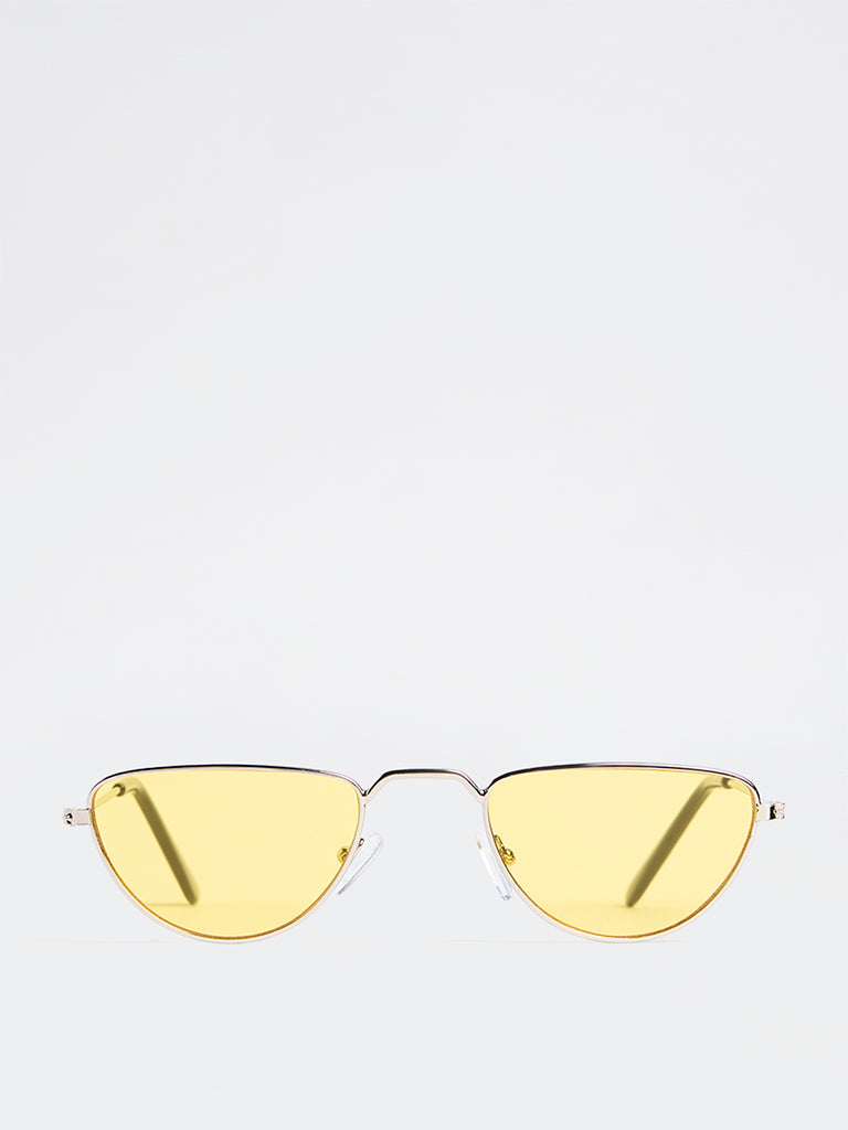 Westside Accessories Yellow Geometric Metal Sunglasses - Comes with a Pouch and Cleaning Cloth
