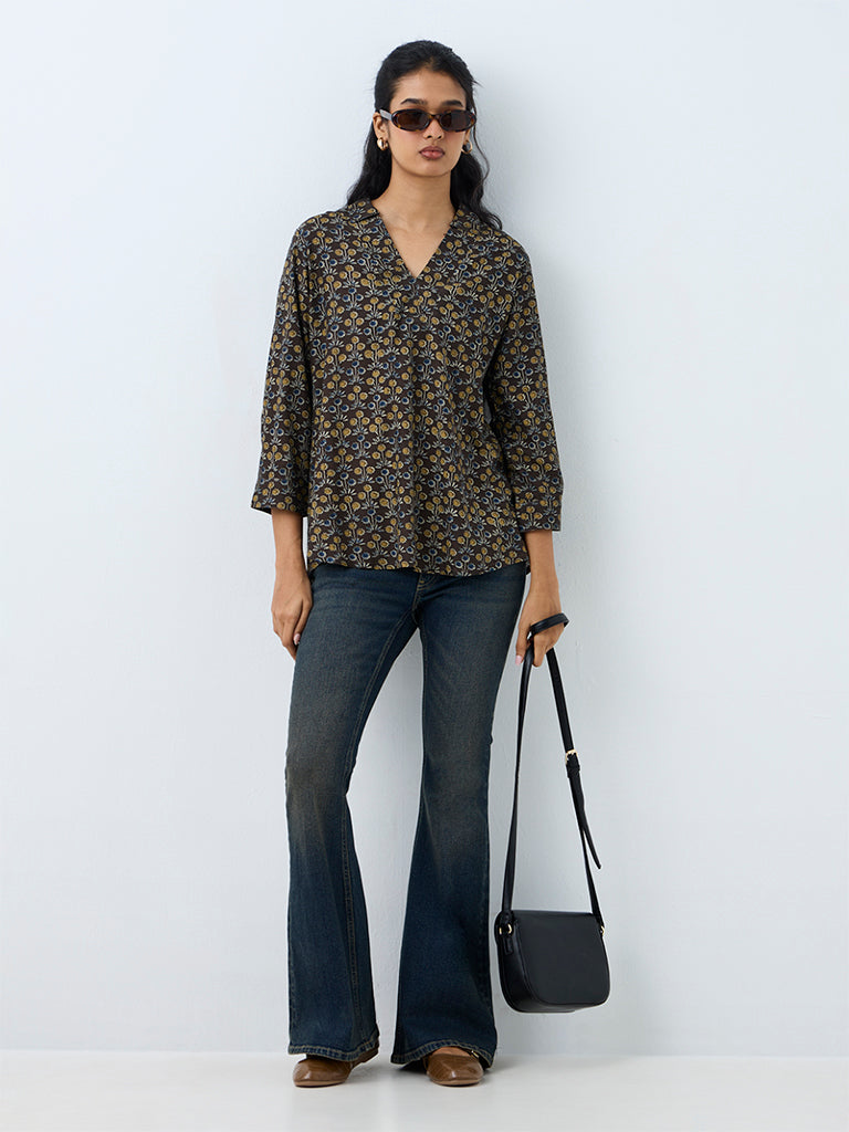 Utsa Black Floral Printed Tunic