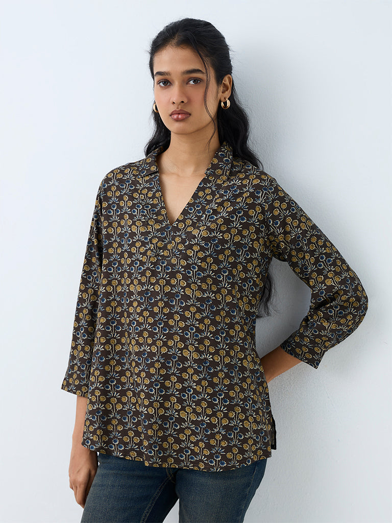 Utsa Black Floral Printed Tunic