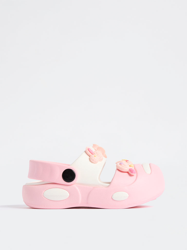 Yellow Pink Floral-Applique Clogs