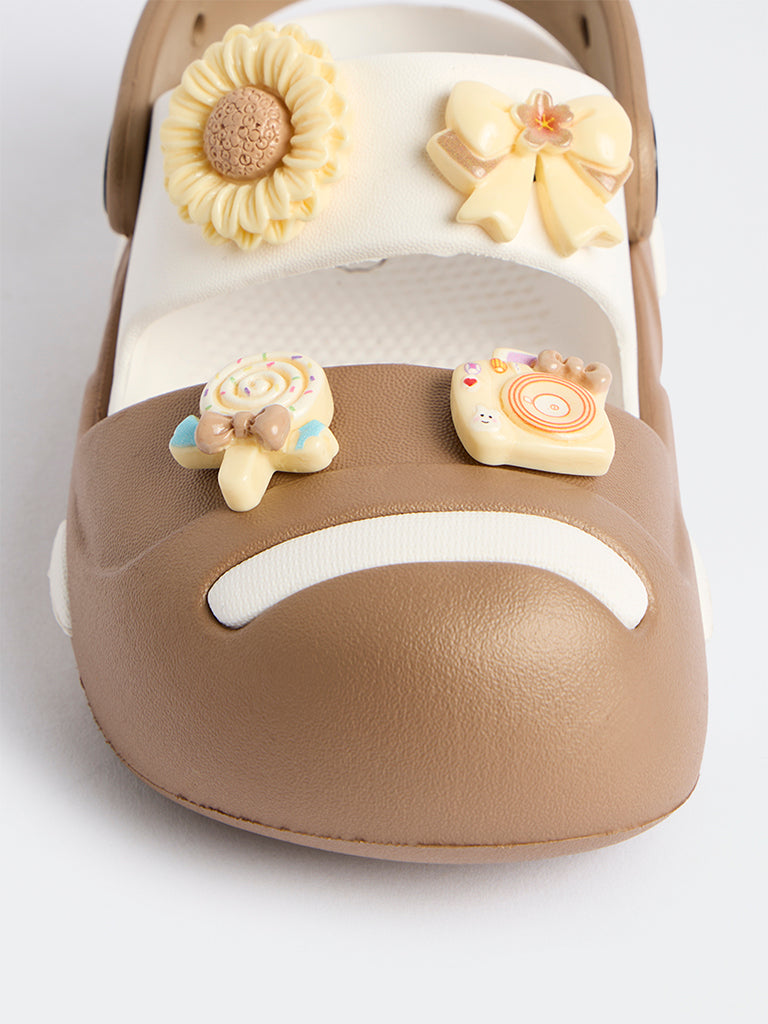 Yellow Brown Appliqué-Detailed Clogs