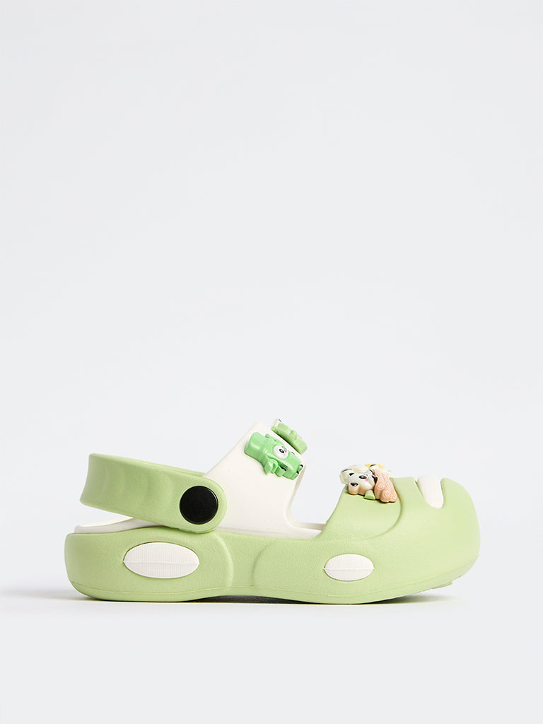 Yellow Light Green Panda Appliqué Clogs