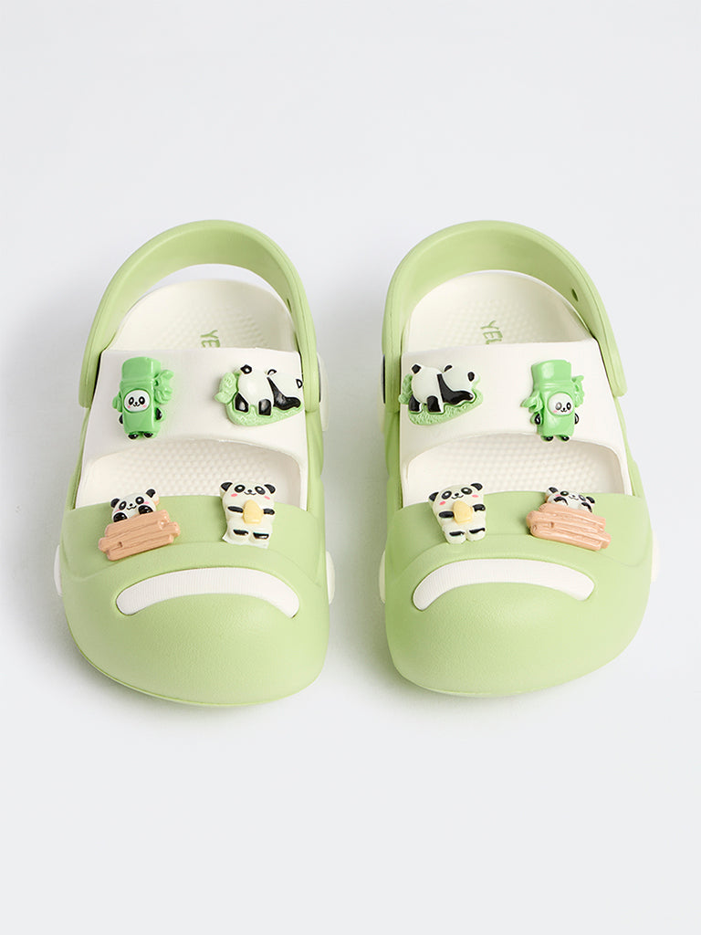 Yellow Light Green Panda Appliqué Clogs