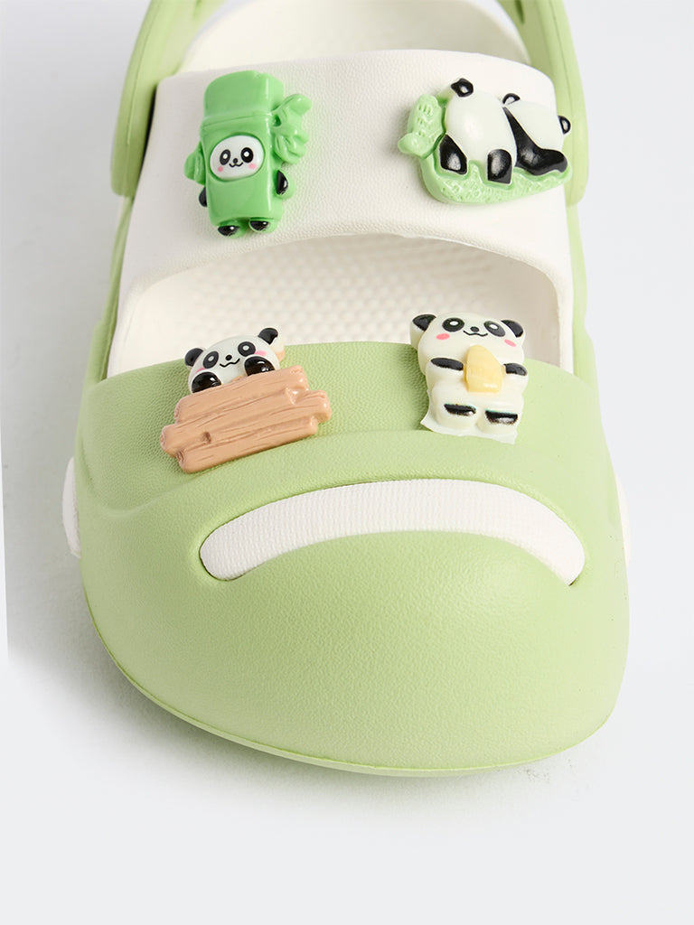 Yellow Light Green Panda Appliqué Clogs