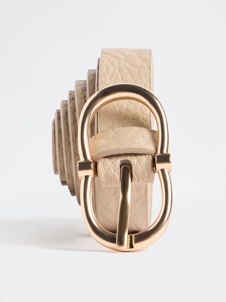 Westside Accessories Light Beige Textured Double D-Buckle Belt