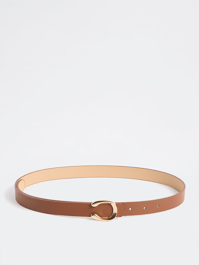 Westside Accessories Tan Textured Horseshoe Buckle Belt