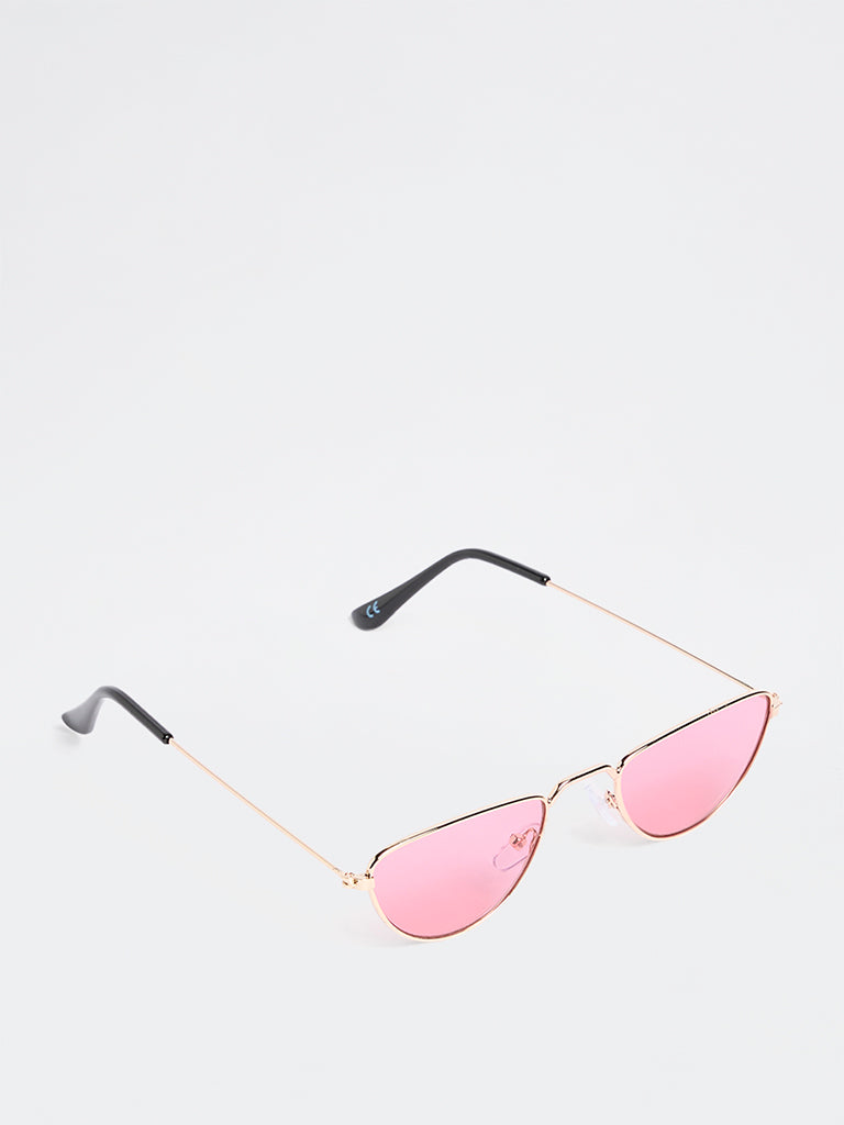Westside Accessories Pink Geometric Metal Sunglasses - Comes with a Pouch and Cleaning Cloth