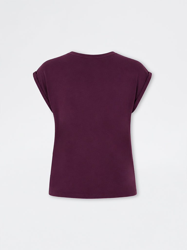 Gia Plum Floral Embroidered Cotton T-Shirt