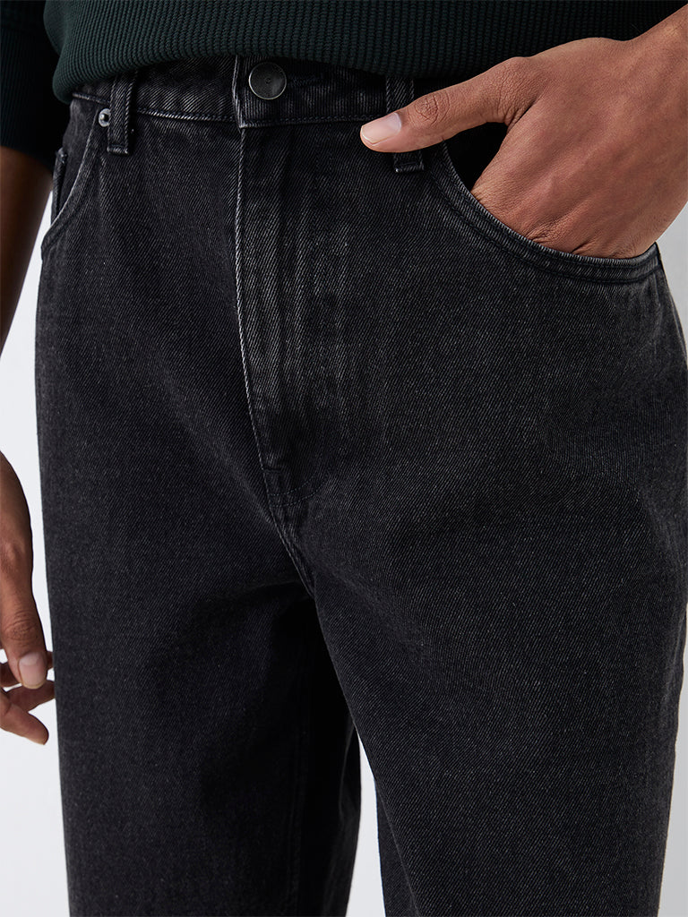 WES Casuals Charcoal Solid Straight-Fit Mid-Rise Jeans