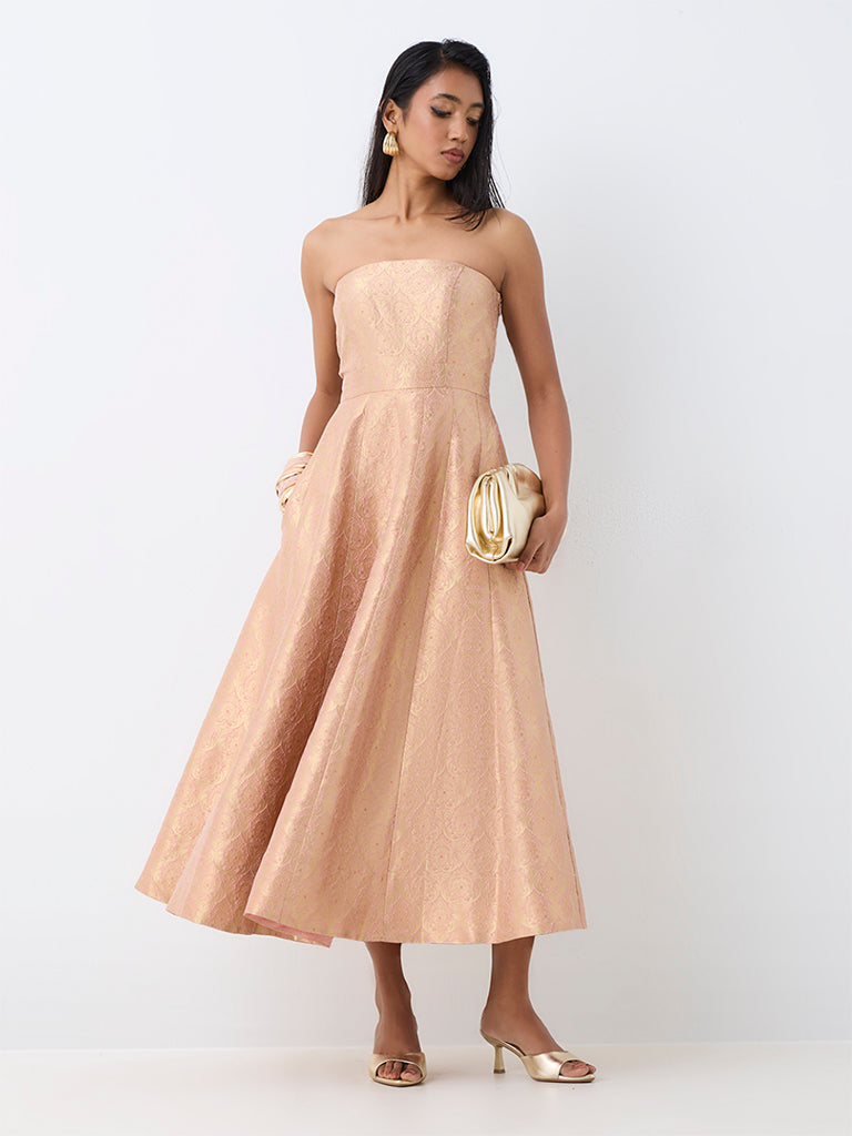 Vark Dusty Pink Brocade Tube Dress