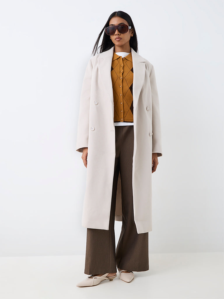 Wardrobe Ivory Double-Breasted Longline Trench Coat