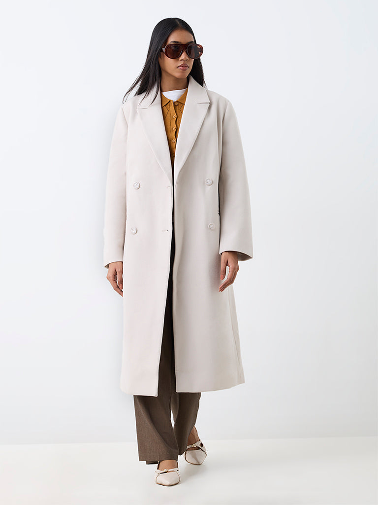 Wardrobe Ivory Double-Breasted Longline Trench Coat