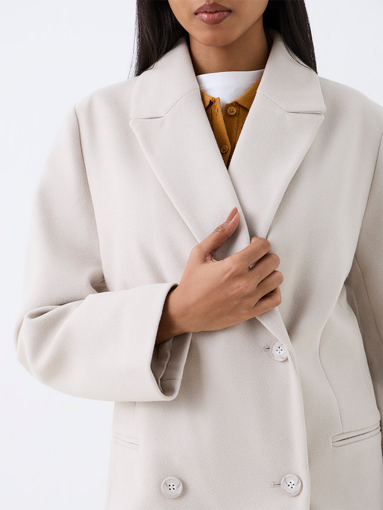 Wardrobe Ivory Double-Breasted Longline Trench Coat