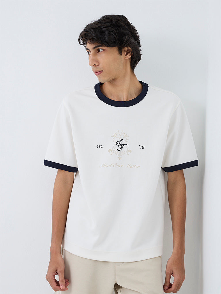 Nuoflexx Off-White Graphic Printed Cotton-Blend T-Shirt