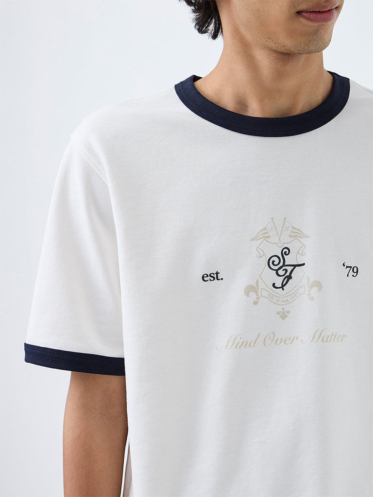 Nuoflexx Off-White Graphic Printed Cotton-Blend T-Shirt