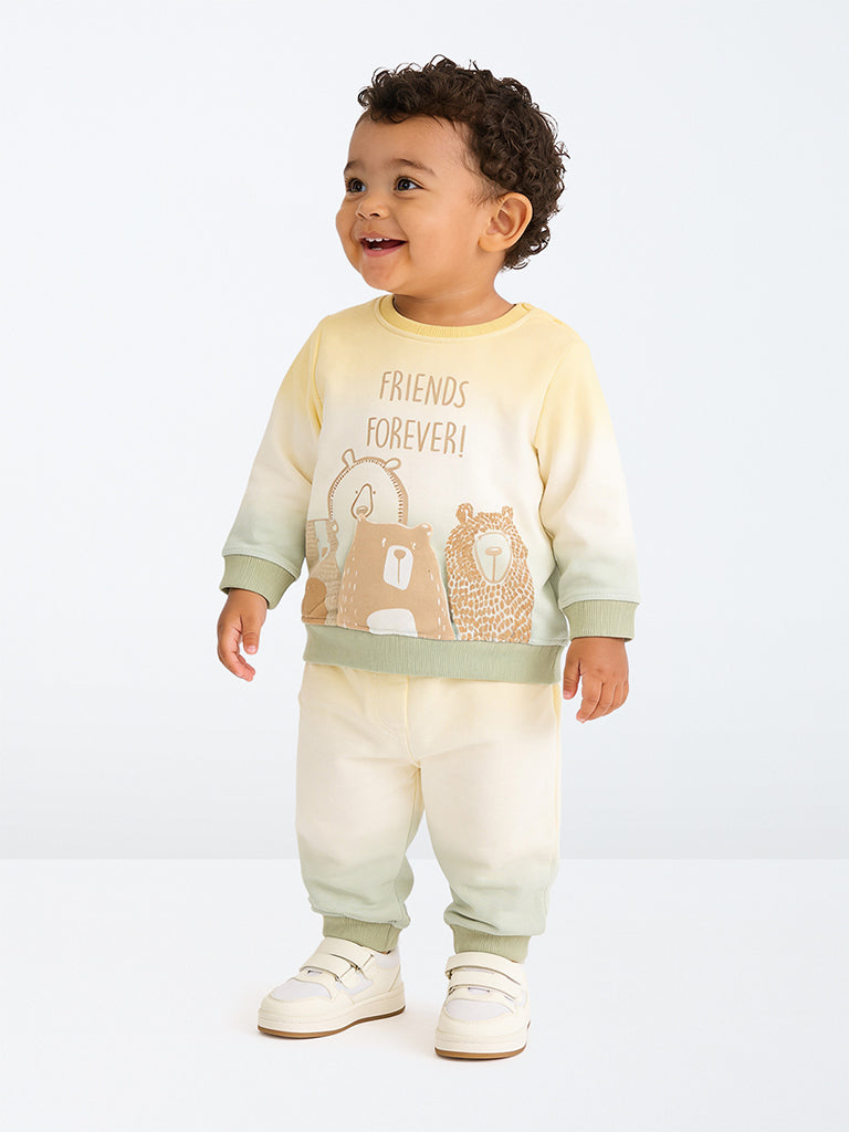 HOP Baby Boys Yellow Animal Applique Cotton Sweatshirt and Joggers Set