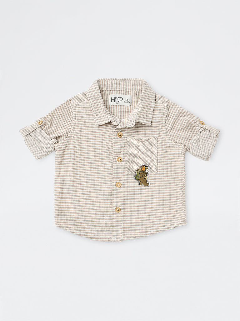 HOP Baby Boys Beige Checkered Cotton Shirt with Attached T-Shirt
