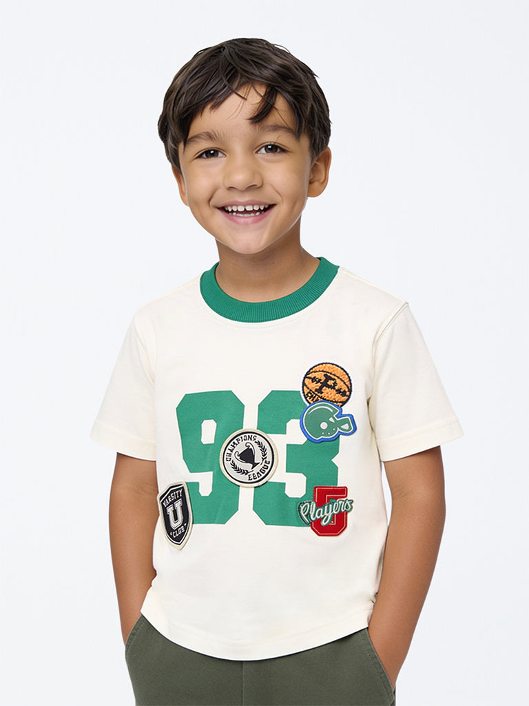 HOP Kids Boys Off-White Numerical Design Cotton T-Shirt